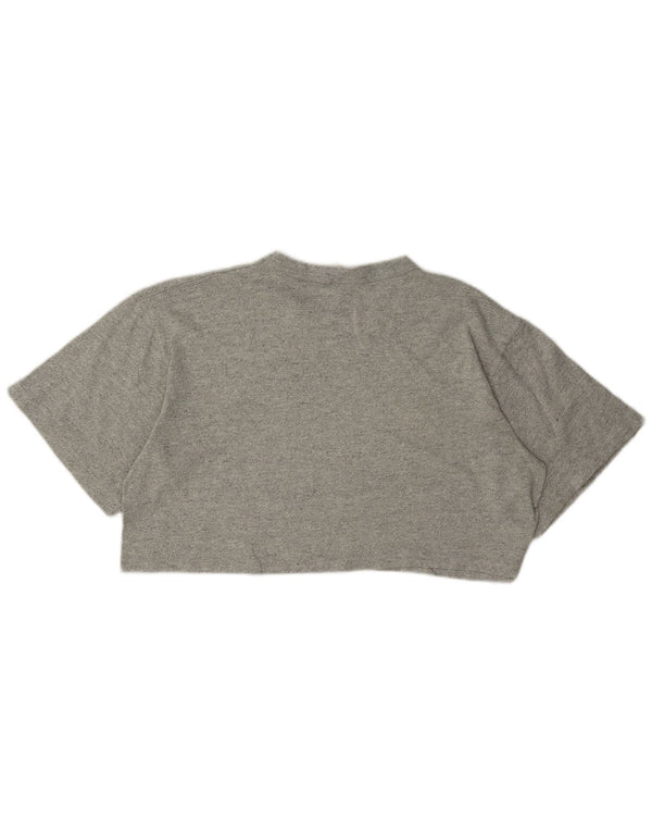 Camiseta feminina estampada Champion UK 16 grande algodão manchado cinza