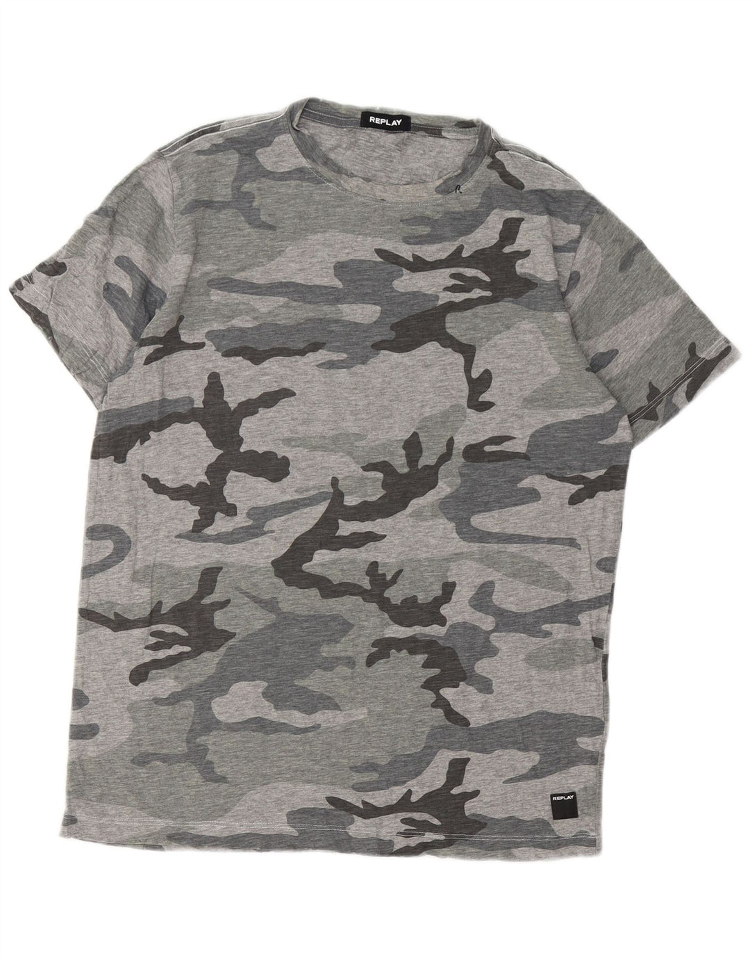 Camiseta masculina Replay grande camuflada cinza