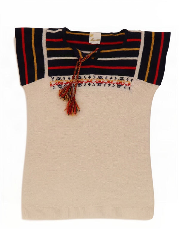 Blusa feminina vintage de malha sem mangas Top UK 8 pequeno listrado branco