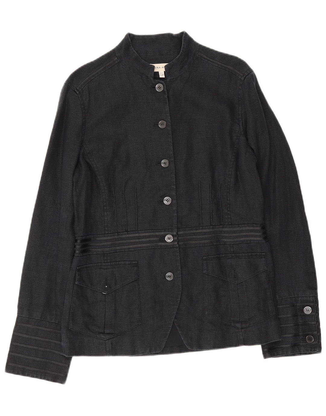 Laura Ashley Jaqueta blazer feminina militar de 6 botões Reino Unido 12 médio azul marinho