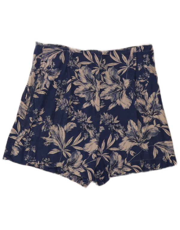 Zara Shorts Chino feminino de cintura alta médio W28 azul marinho floral linho
