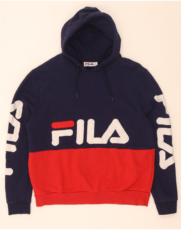 Fila Mens Graphic Hoodie Jumper XL Azul Marinho Colourblock Algodão