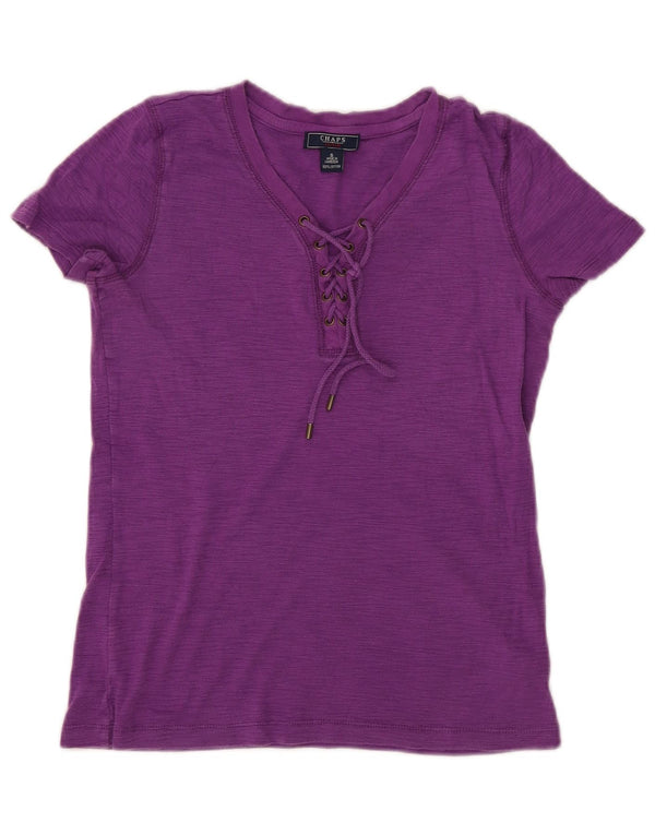 Camiseta feminina Chaps UK 10 pequeno algodão manchado roxo