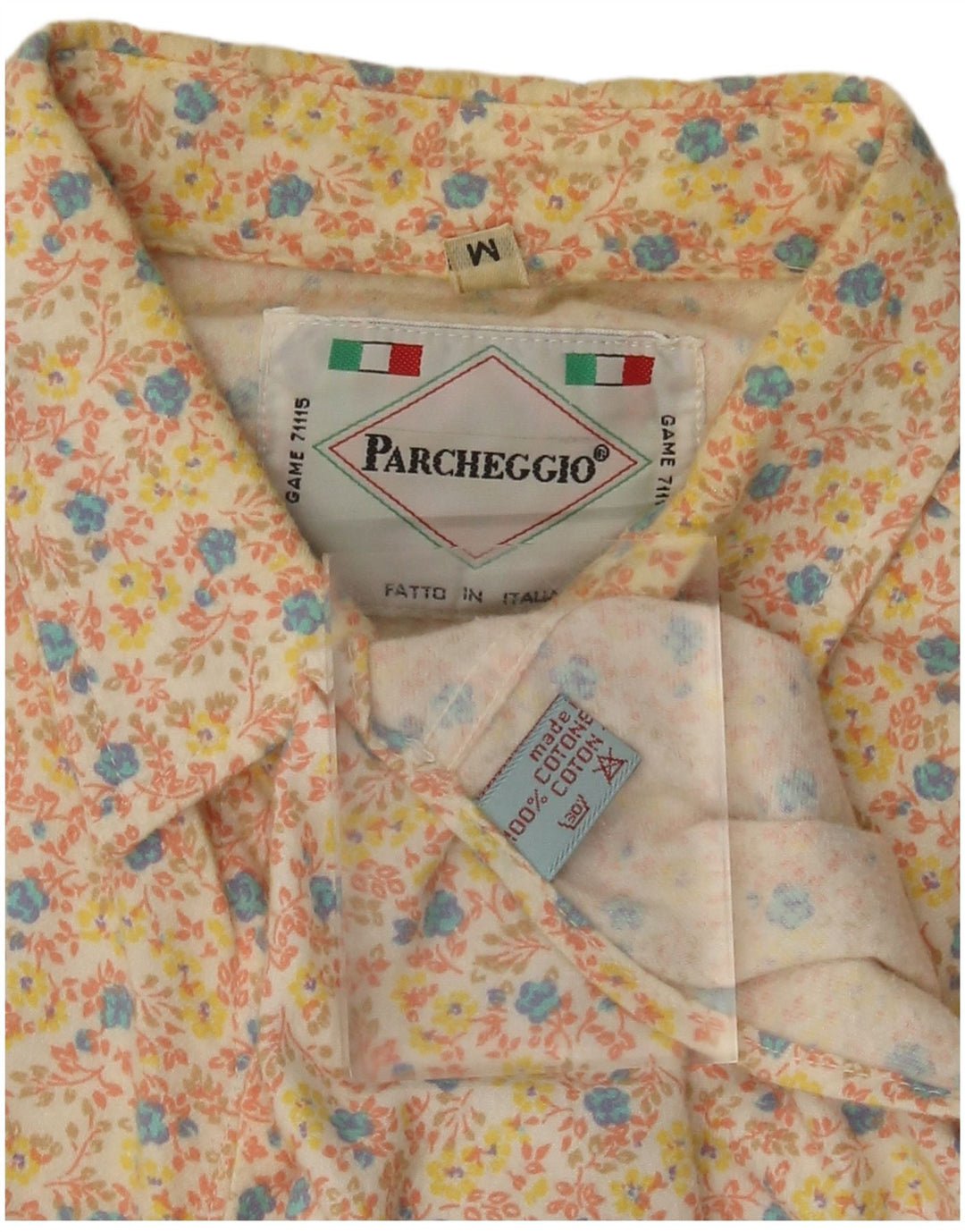 Camisa masculina vintage algodão floral bege médio