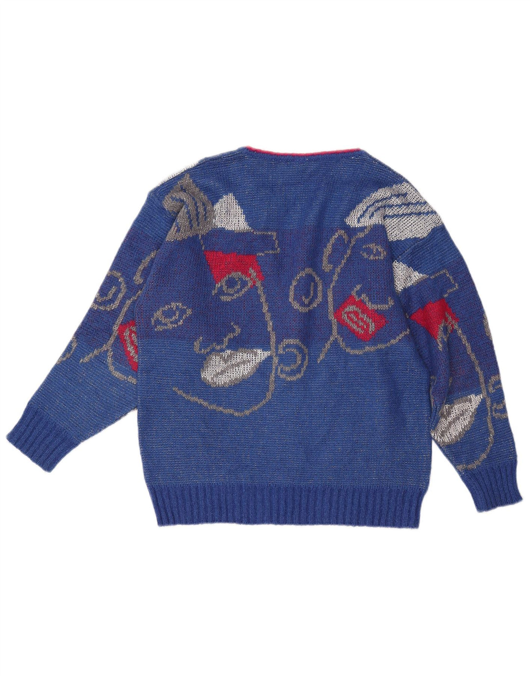 Suéter feminino VINTAGE com decote em V gráfico Reino Unido 16 grande azul