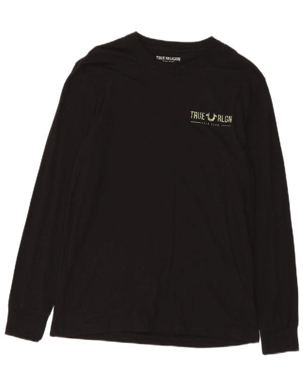 True Religion Mens Gráfico Top Manga Longa Pequeno Algodão Preto