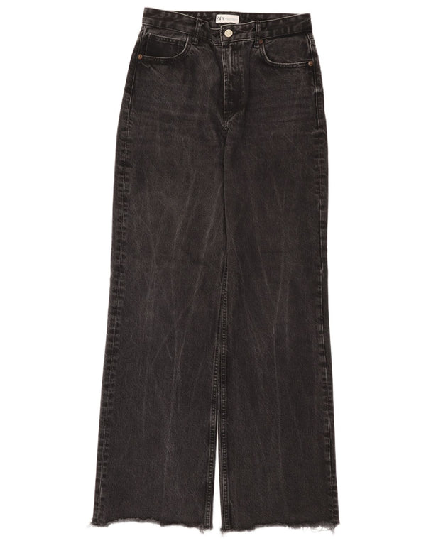 Zara Jeans feminino cintura alta com perna larga EU 40 médio W30 L34 preto