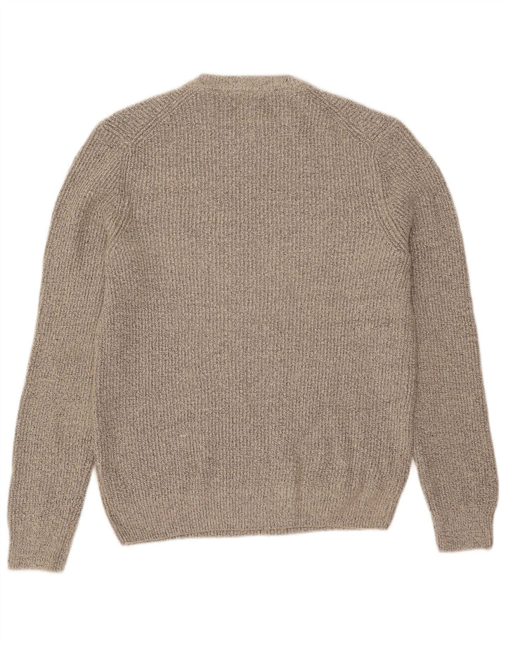Suéter masculino Marks & Spencer com gola redonda, médio bege manchado