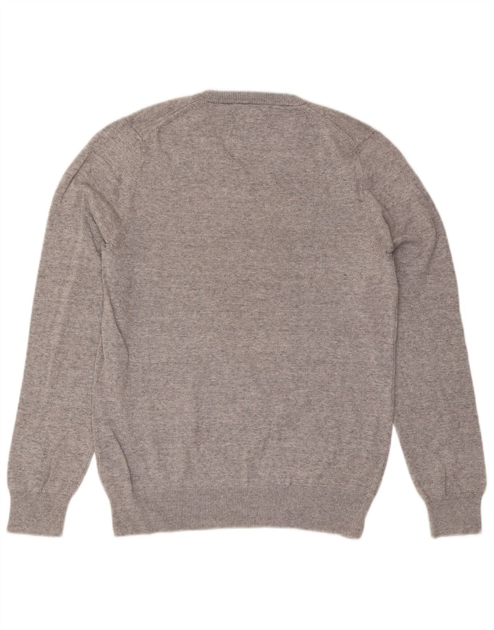 Suéter masculino Marks & Spencer com decote em V, pequeno algodão manchado cinza