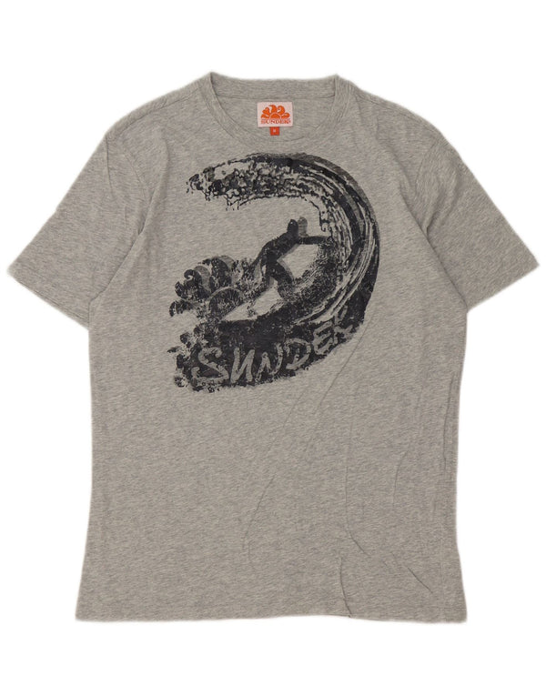 Camiseta masculina Sundek com estampa gráfica, algodão manchado cinza médio