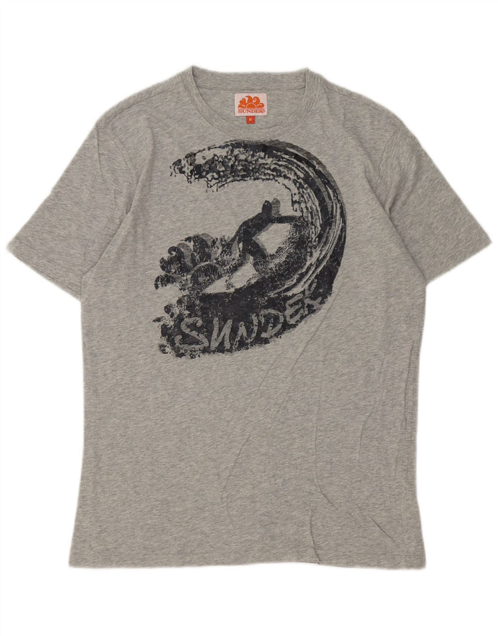 Camiseta masculina Sundek com estampa gráfica, algodão manchado cinza médio