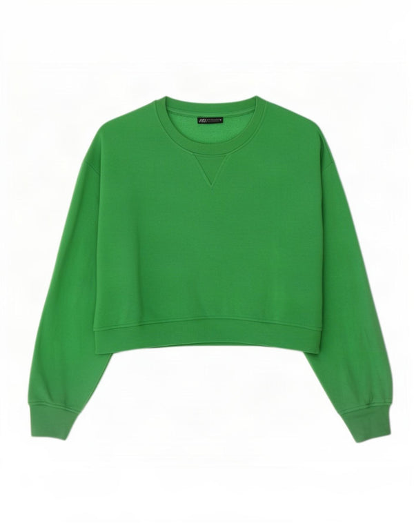 Zara Womens Crop Oversized Moletom Jumper Reino Unido 16 Grande Verde