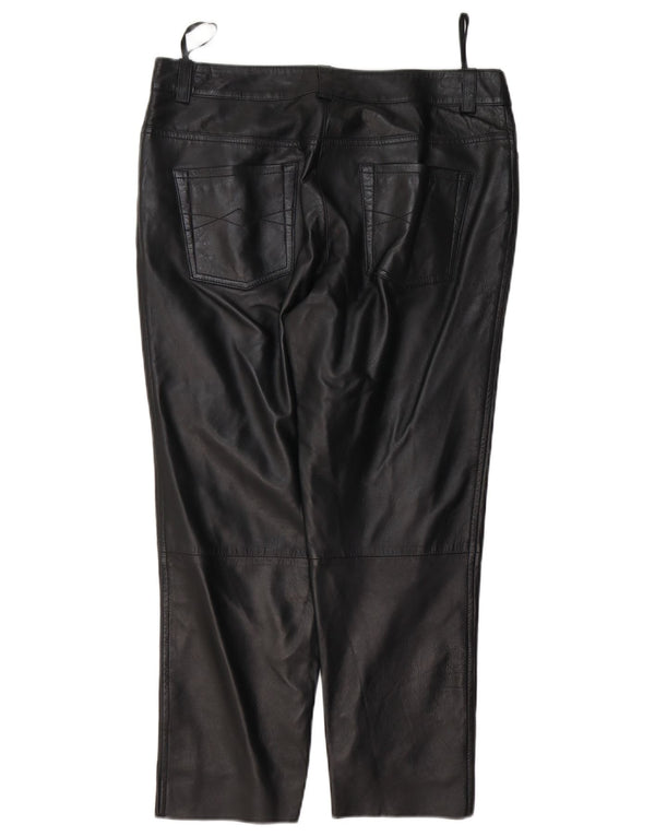 Calça feminina de couro Heine UK 14 grande W32 L25 couro preto