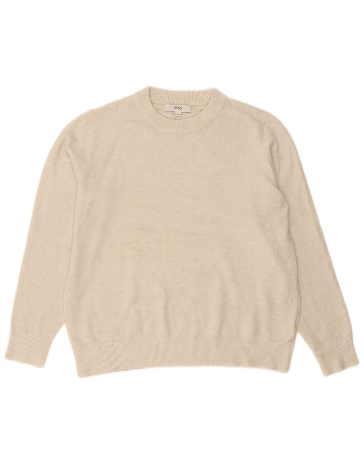 Suéter feminino Marks & Spencer com gola redonda UK 14 médio off white