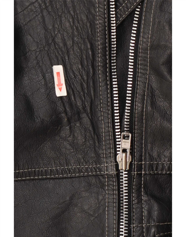 Jaqueta de couro de motociclista vintage feminina IT 48 XL preta