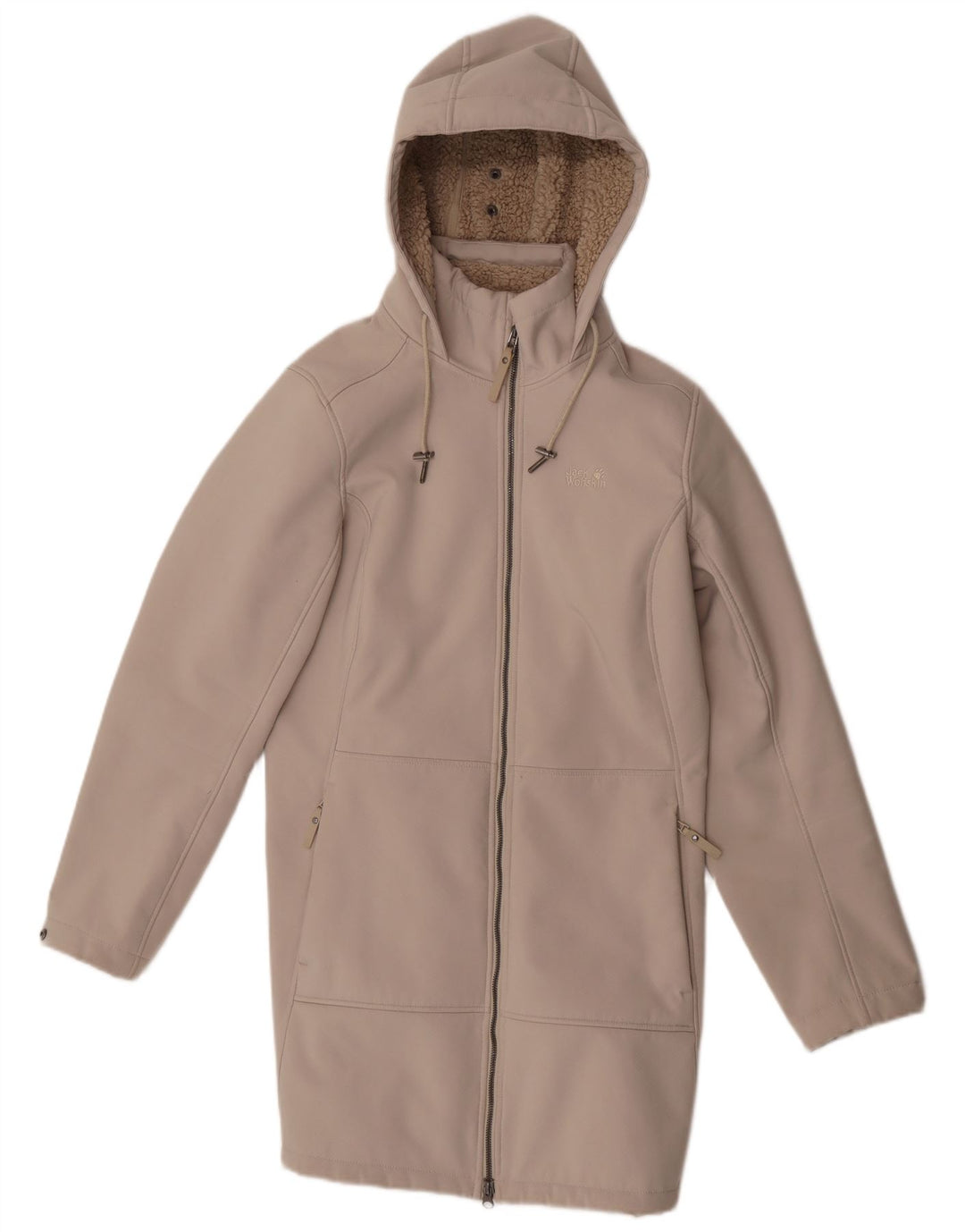 Casaco corta-vento feminino com capuz Jack Wolfskin Reino Unido 10/12 bege médio