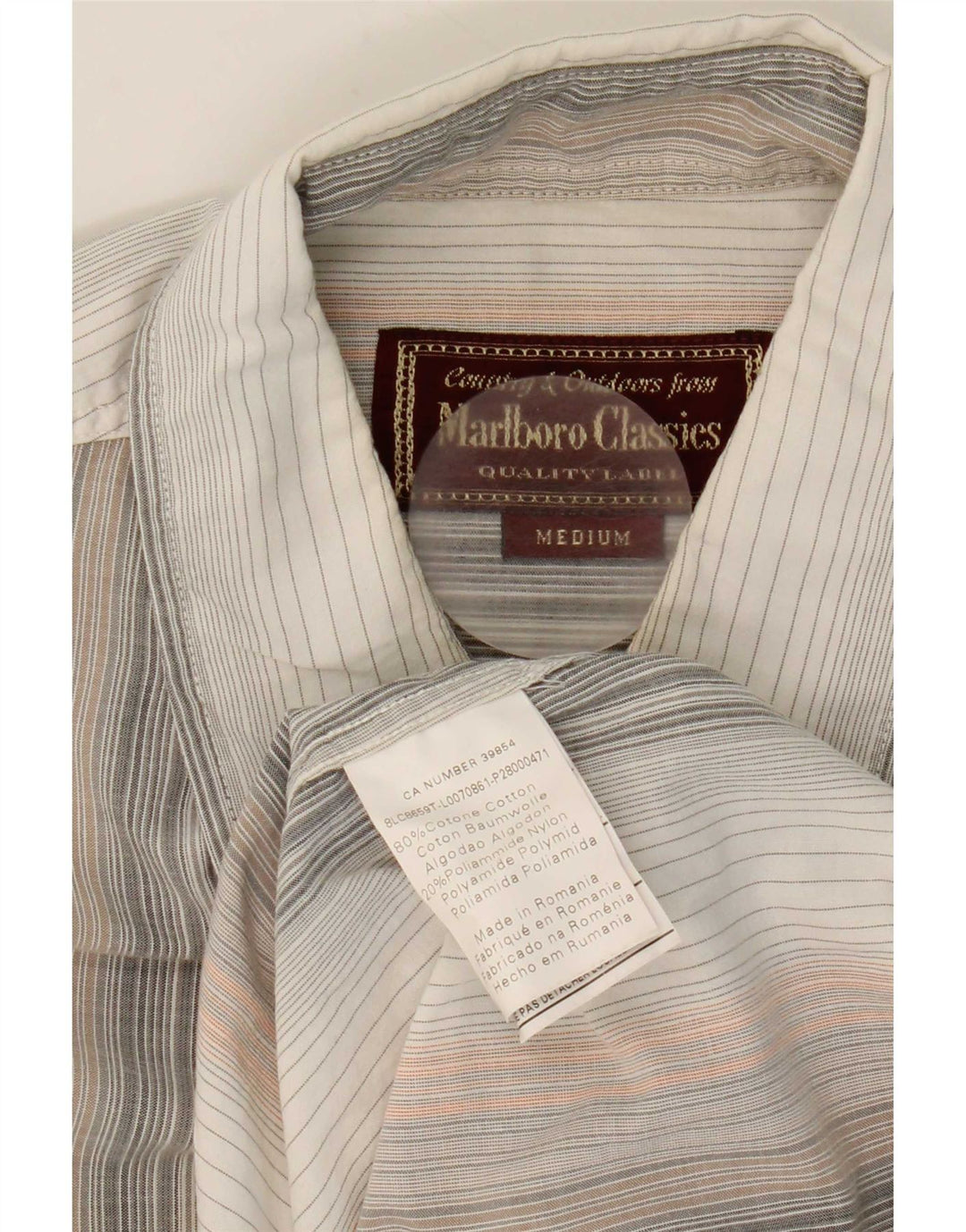 Camisa masculina Marlboro Classics de algodão listrado branco médio