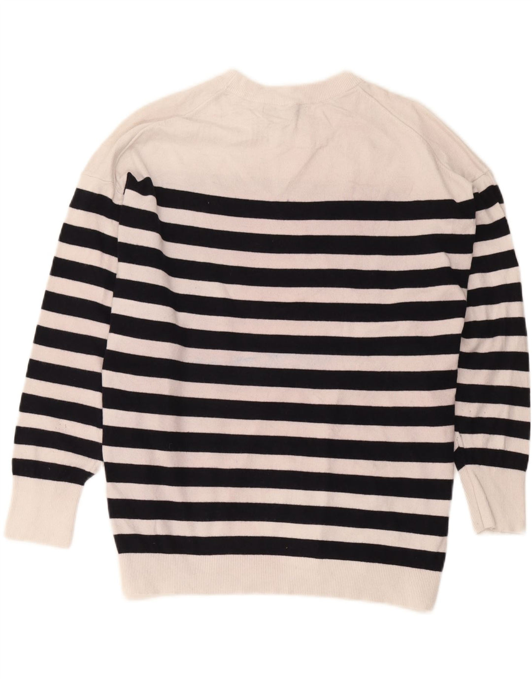 Suéter feminino Zara com gola redonda grande e listrado branco grande UK 16