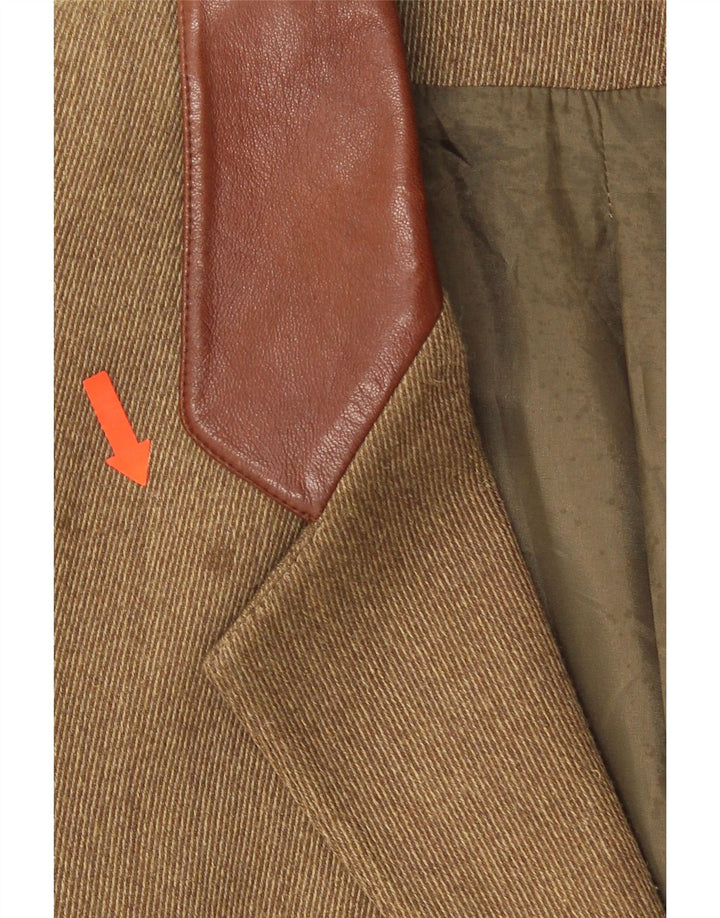 Jaqueta blazer feminina vintage com 2 botões Reino Unido 14 espinha de peixe cáqui médio