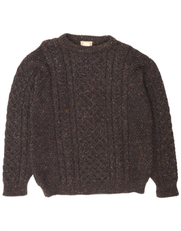 L.L.Bean Suéter masculino com gola canoa grande lã manchada cinza