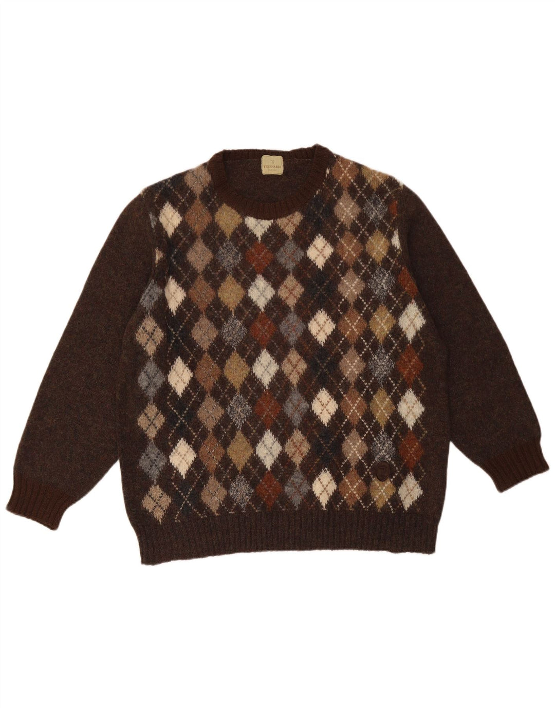 Suéter masculino Trussardi com gola redonda, grande marrom argyle/diamante