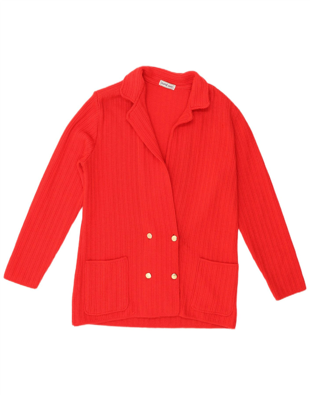 Suéter cardigã feminino vintage US 6 lã virgem vermelha média