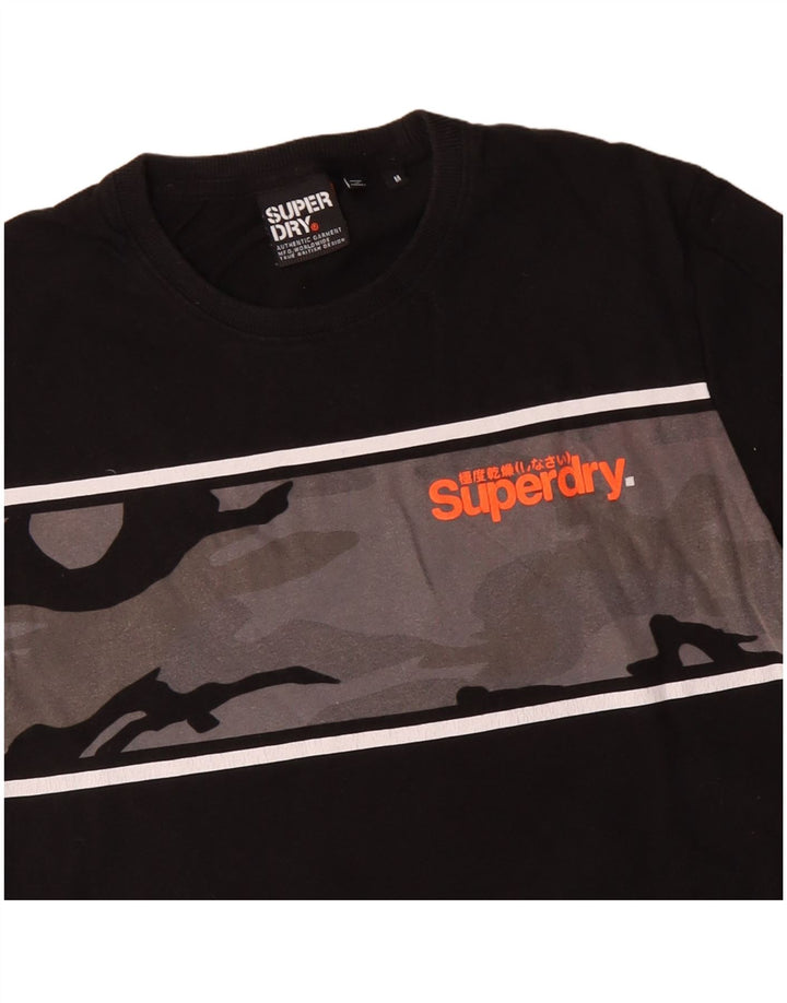 Camiseta masculina gráfica SUPERDRY Top médio preto camuflado algodão