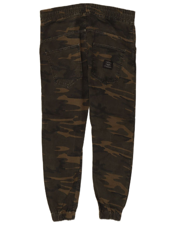 Calça jogger masculina Zara Chino grande W32 L27 cáqui camuflado algodão