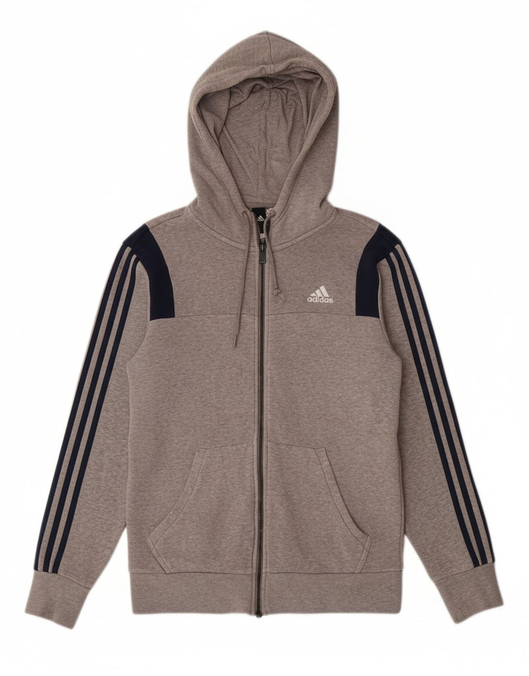 ADIDAS Suéter masculino com capuz e zíper pequeno cinza colorblock algodão
