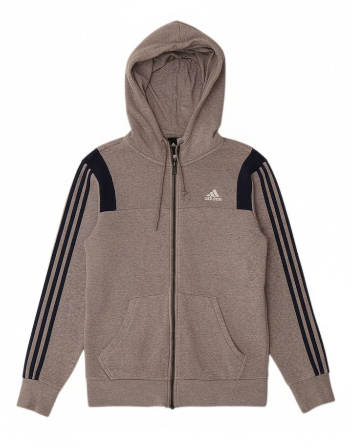 ADIDAS Suéter masculino com capuz e zíper pequeno cinza colorblock algodão