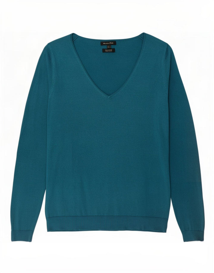 Suéter feminino Massimo Dutti com decote em V Reino Unido 10 seda azul pequena