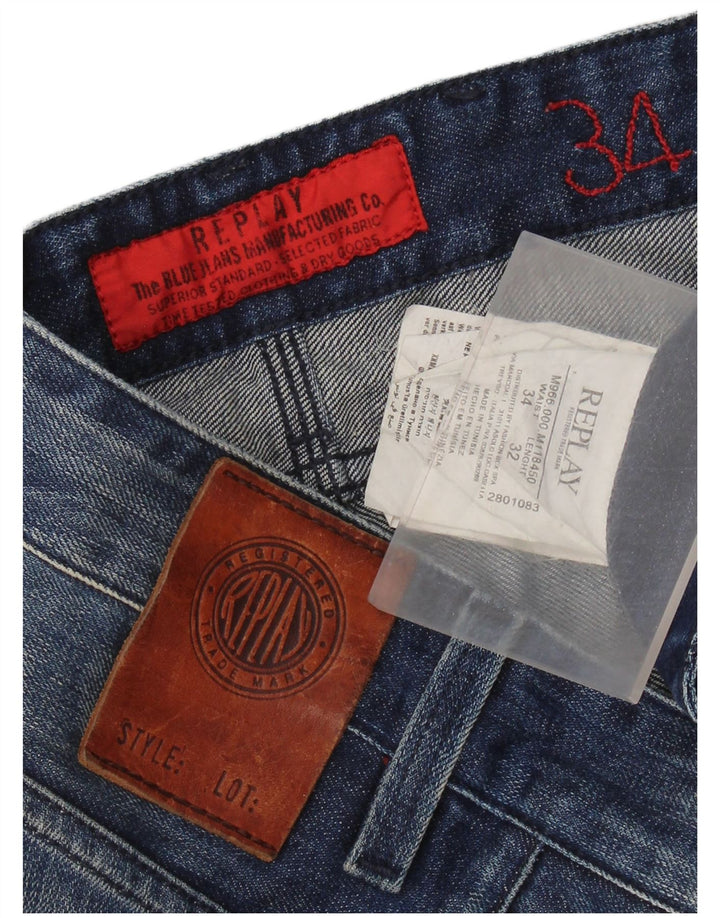Replay Mens Straight Jeans W36 L32 Azul Algodão