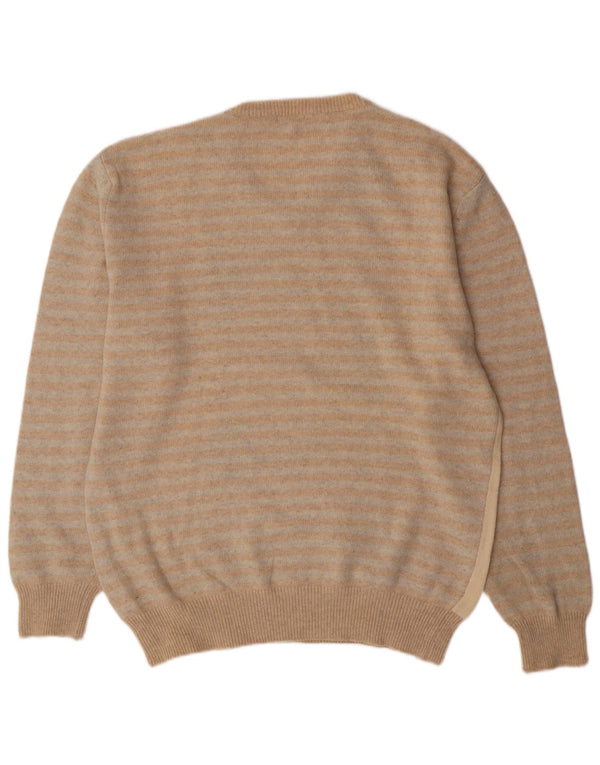 Vintage Mens V-Neck Jumper Sweater 2XL Beige Argyle/Diamond Lambswool