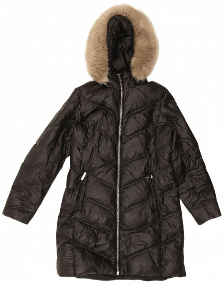 Casaco acolchoado com capuz feminino MICHAEL KORS UK 14 médio preto nylon