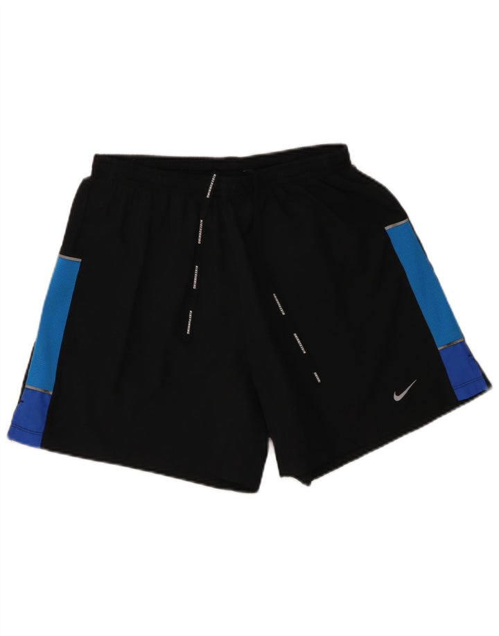 Shorts esportivos masculinos Nike Dri Fit médio preto colorblock poliéster