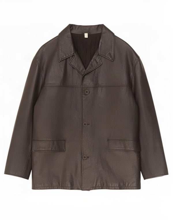 Casaco de couro masculino vintage IT 54 2XL preto