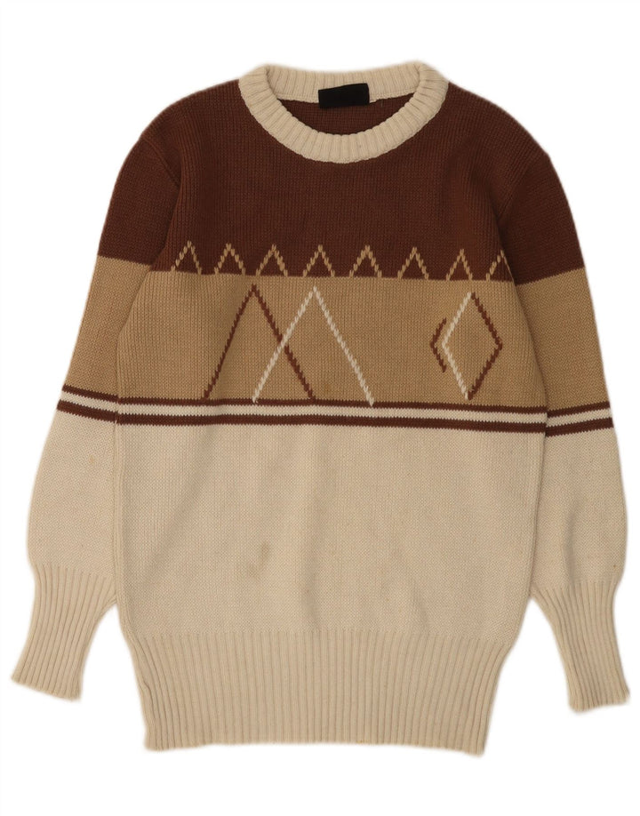 Suéter feminino vintage com gola canoa UK 12 médio multicolorido