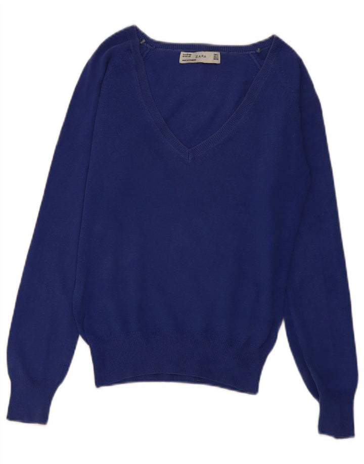 Suéter feminino Zara com decote em V Reino Unido 10 pequeno azul