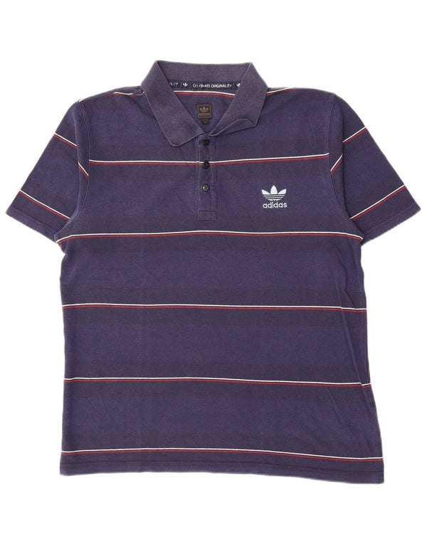 Camisa polo masculina Adidas grande algodão listrado azul marinho