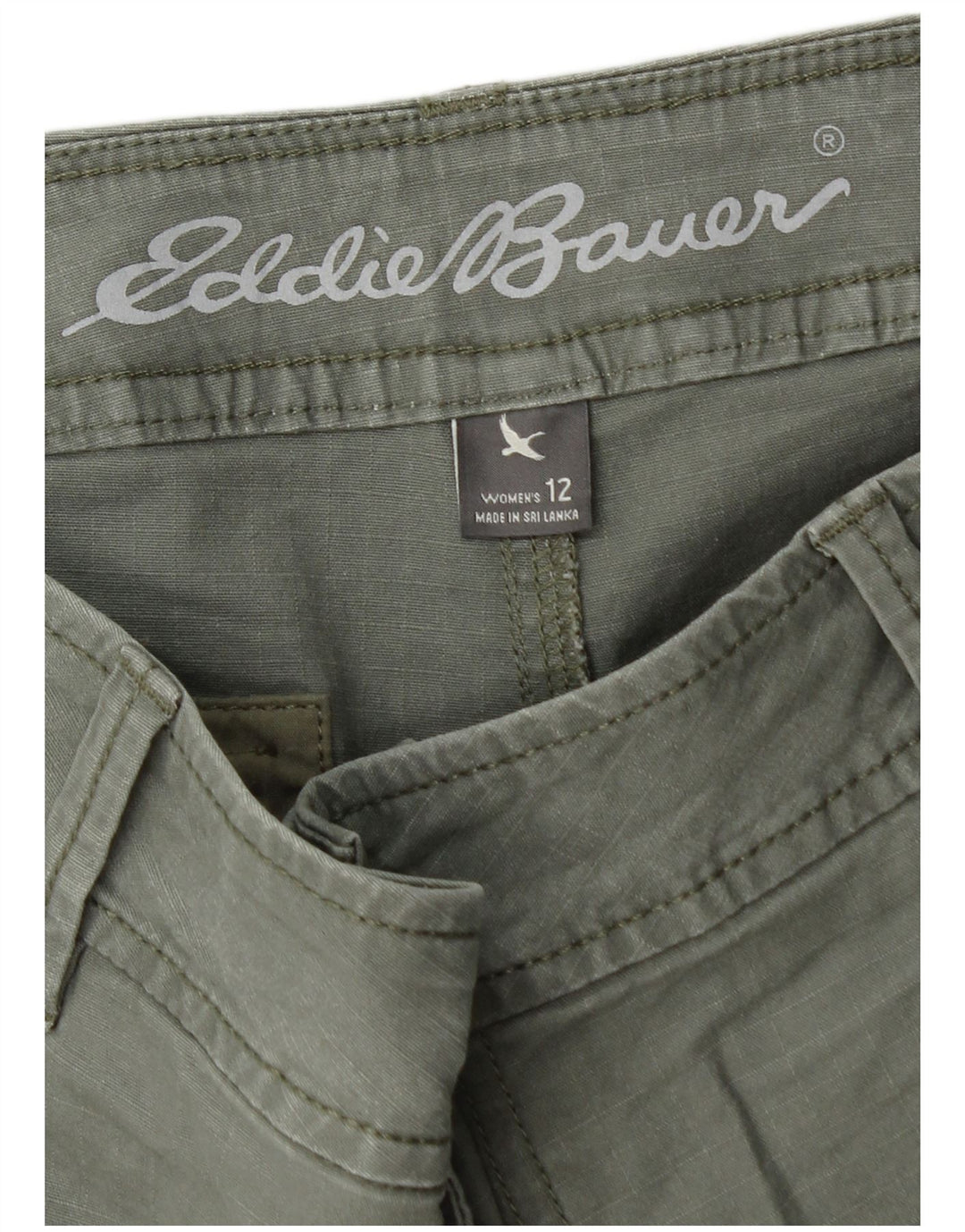 Shorts cargo feminino Eddie Bauer EUA 12 grande W36 algodão cáqui