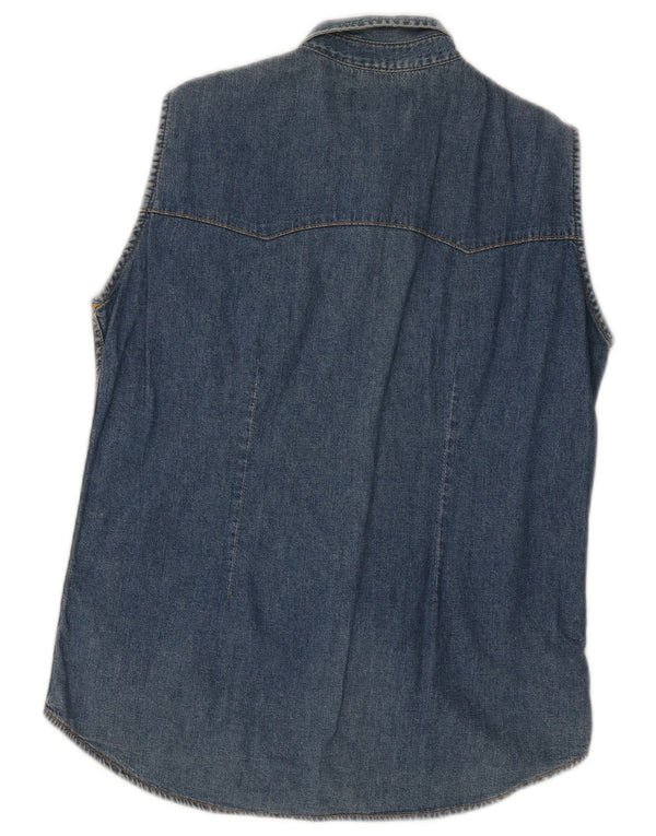 Lee Womens Sleeveless Denim Shirt UK 14 Large Blue Cotton