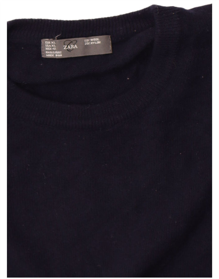 Zara Suéter masculino com gola redonda XL lã azul marinho