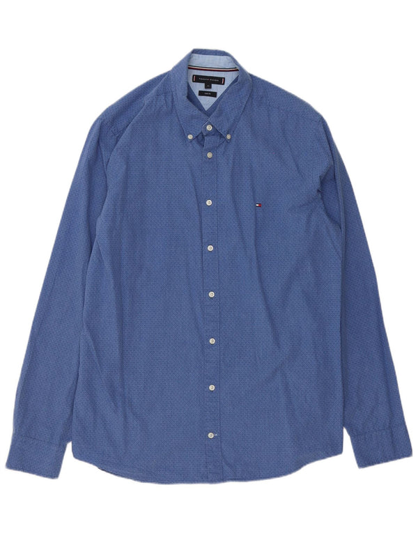 Tommy Hilfiger Mens Slim Fit Camisa XL Azul Geométrico Algodão