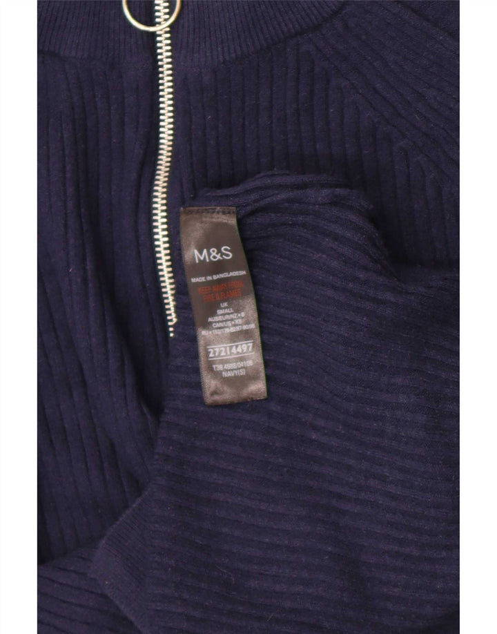 Suéter feminino Marks & Spencer com zíper e gola redonda Reino Unido 10 pequeno azul marinho