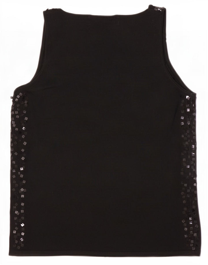 Blusa feminina sem mangas Zara Top UK 12 viscose manchada preta média