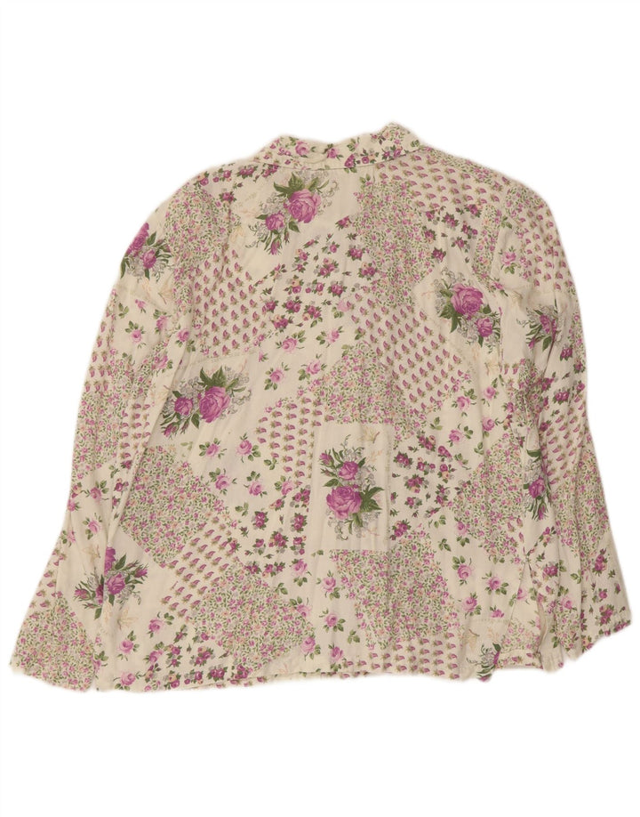 Camisa feminina vintage UK 16 grande floral multicolorida
