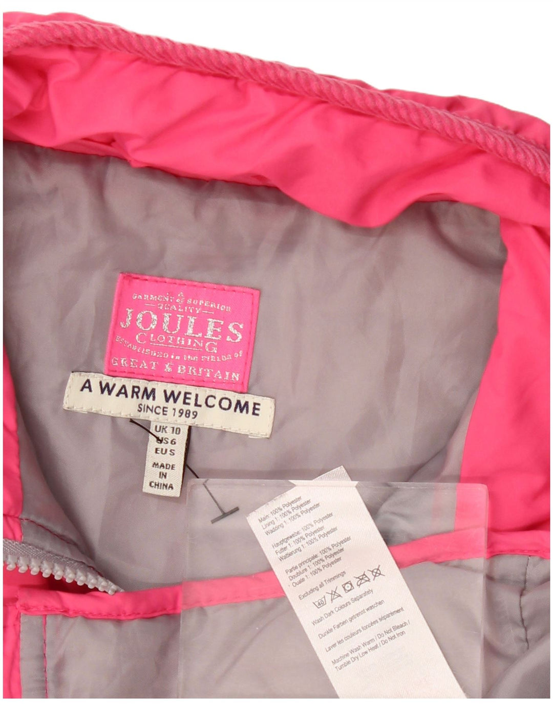 JOULES Colete acolchoado feminino UK 10 pequeno poliéster rosa