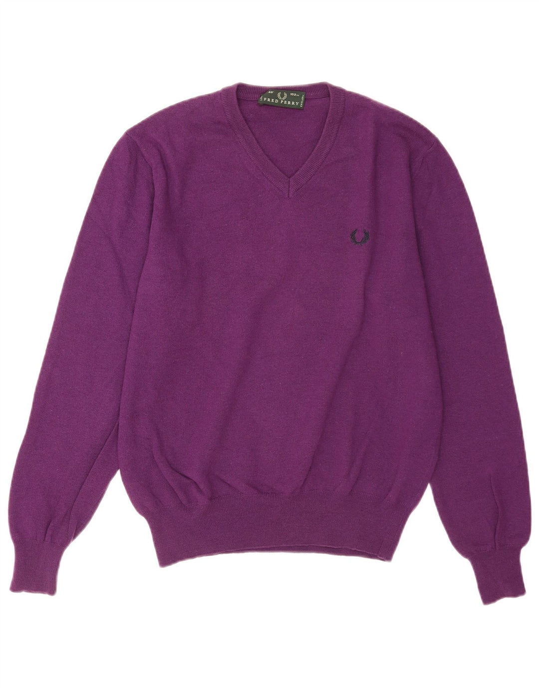 Suéter masculino Fred Perry com decote em V de lã roxa média
