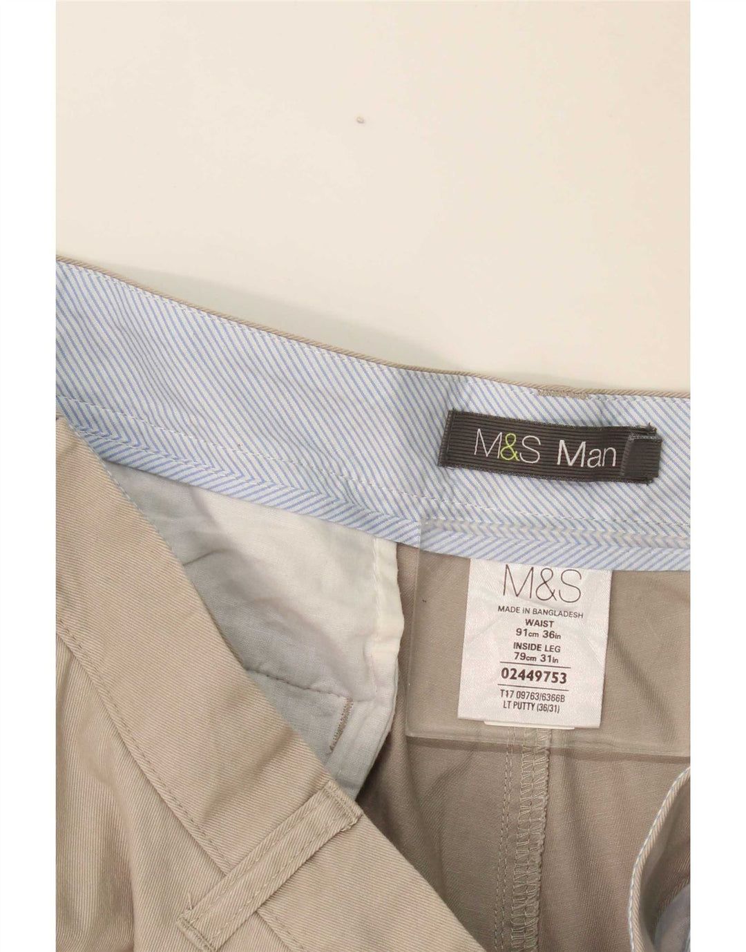 Calça chino reta masculina Marks & Spencer W36 L31 poliéster cinza
