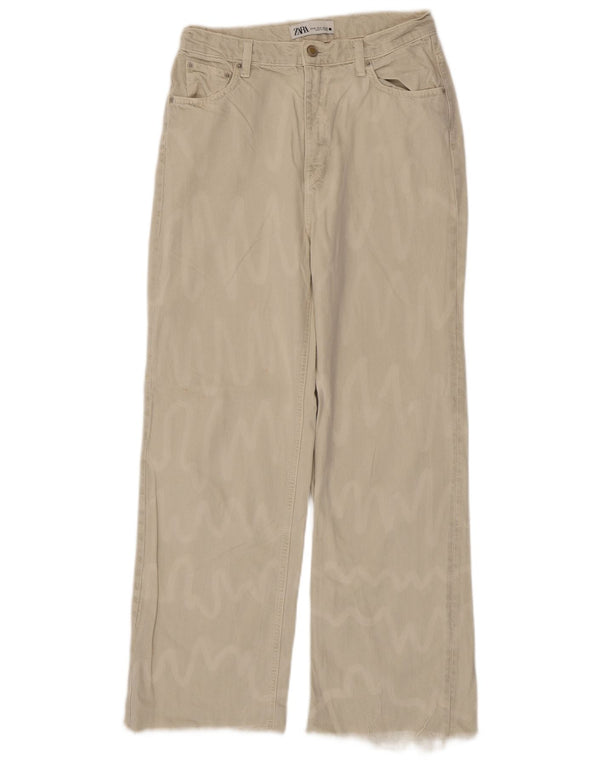 Zara Jeans feminino cintura alta reta UE 38 pequeno W28 L28 listrado bege